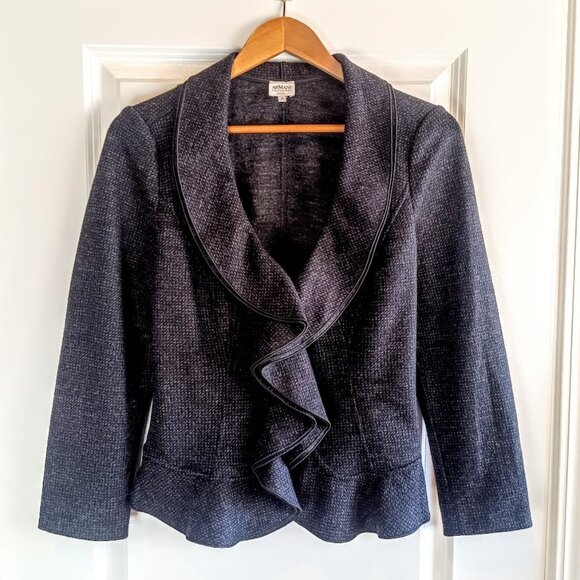 Armani Collezioni Grey Ruffled Italian Wool Blazer Jacket - Picture 1 of 6